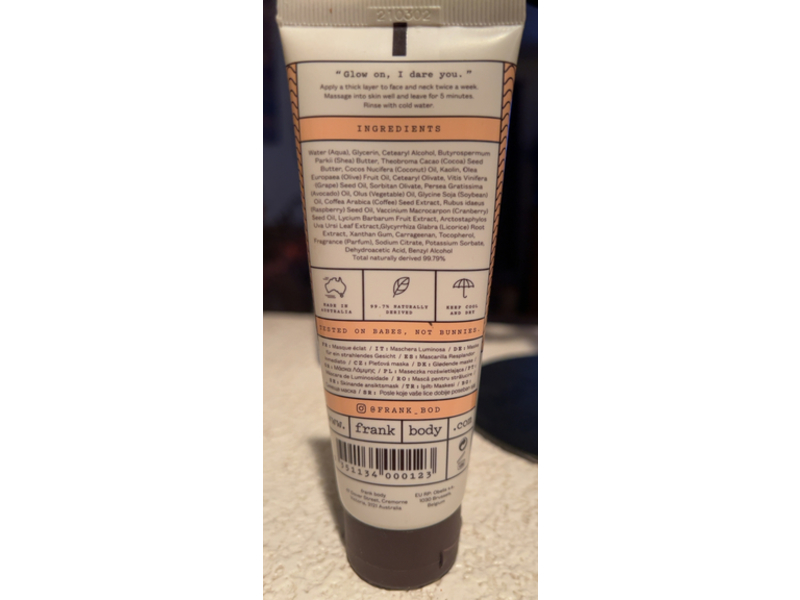 Frank Body Smooth Glow Mask, 2.71 fl oz/80 mL