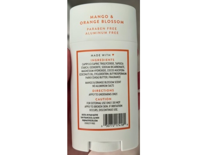 Native Deodorant, Mango & Orange Blossom, 2.65 oz/75 g