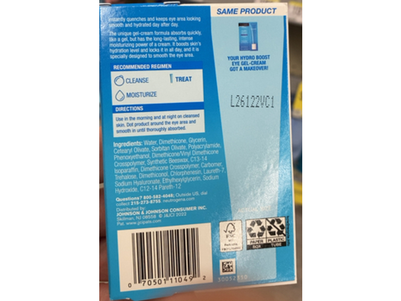 Neutrogena Hydro Boost Hyaluronic Acid Eye Cream, Fragrance Free, 0.5 fl oz/14 mL