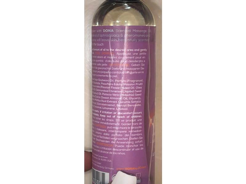 Dona By Jo Sassy Tropical Tease Massage Oil, Aphrodisiac & Pheromone, 3.75 fl oz/110 mL