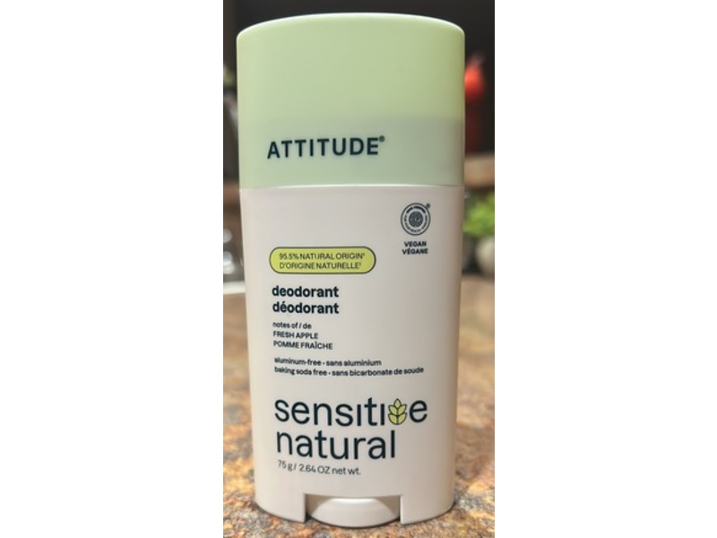 Attitude Deodorant Sensitive Natural, Fresh Apple, 2.64 oz/75 g