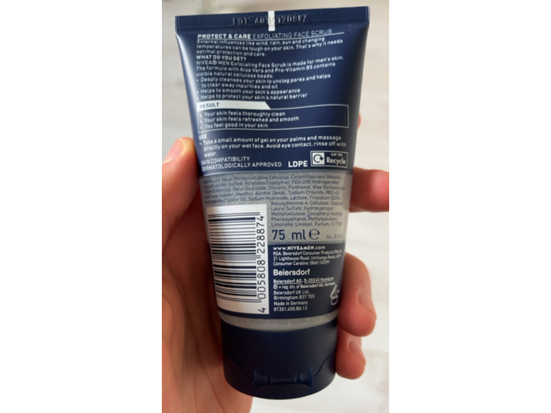 Nivea Men Exfoliating Face Scrub, Aloe Vera, 75 mL