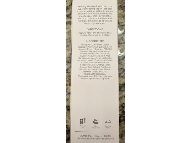 Glymed+ Refining Hand & Body Lotion, Alpha Hydroxy Acids, 4.0 fl oz/118 mL