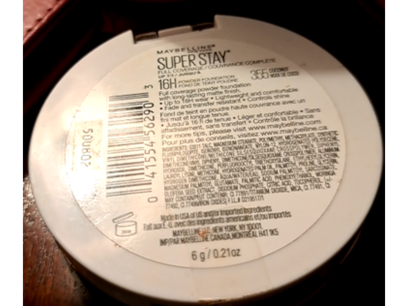 Maybelline Super Stay Powder Foundation, 355 Coconut Noixde Coco, 0.21 oz/6 g
