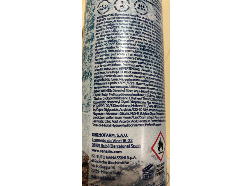 Sensilis Sensitive Skin Lab Invisible & Light Dry Touch Body Spray, Hyaluronic Acid & Vitamin E, SPF 50, 200 mL