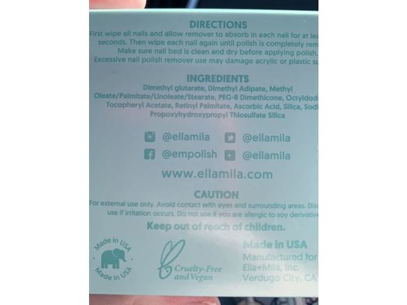 Ella+Mila Soy Polish Remover Wipes, 5 Pack