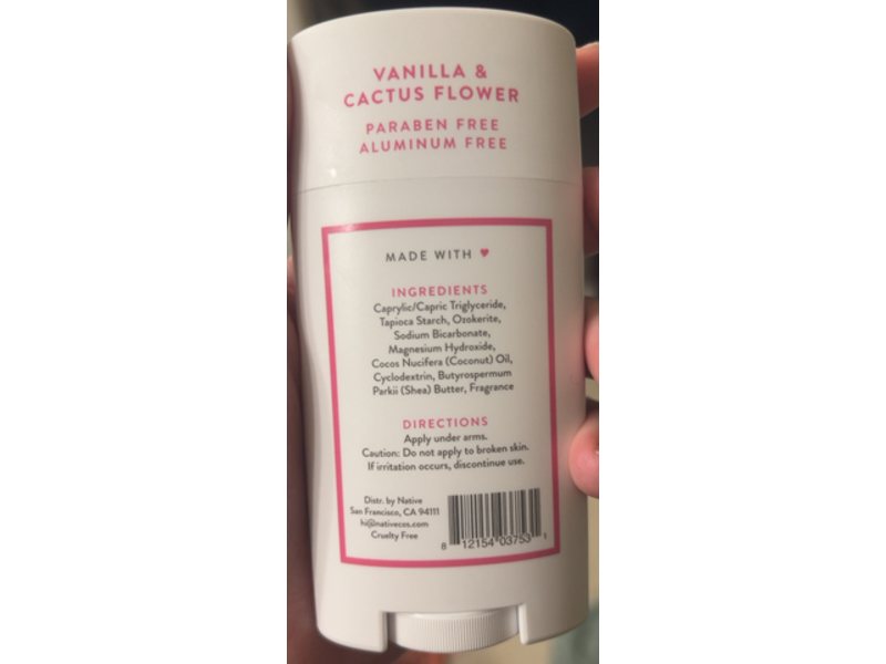 Native Deodorant, Vanilla & Cactus Flower, 2.65 oz/75 g