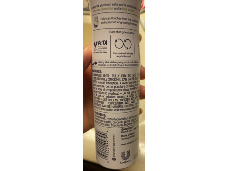 Dove Deodorant Spray, Cotton Flower & Sandalwood, 4 oz/113 g, Pack Of 3