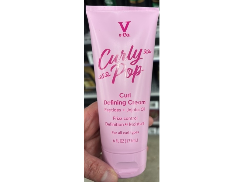 V & Co. Curly Pop Curl Defining Cream, Peptides & Jojoba Oil, 6 fl oz/177 mL