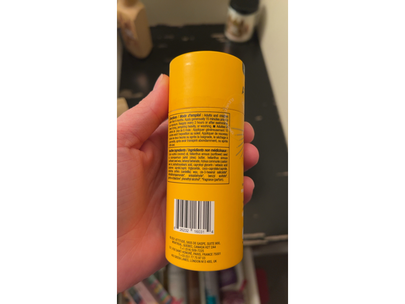 Attitude Mineral Sunscreen Stick, Tropical, SPF 30, 3 oz/85 g