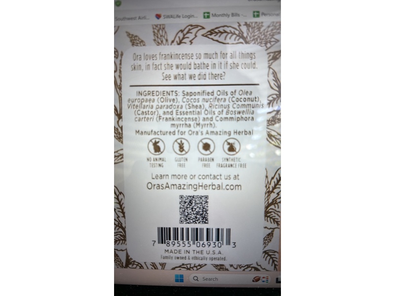 Ora's Amazing Herbal Frankincense & Myrrh Soap, 4.5 oz/128 g