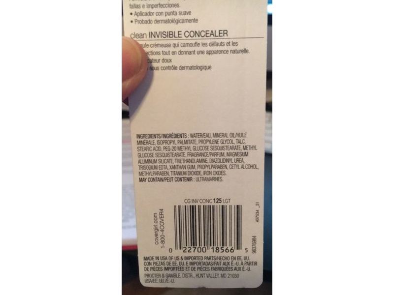 CoverGirl Clean Invisible Concealer, 125 Light, 0.32 fl oz/9 mL