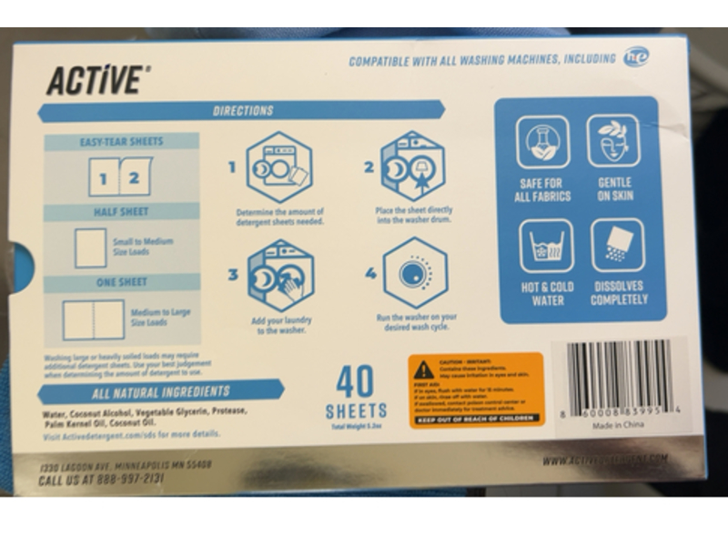 Active Laundry Detergent Sheets, Fresh Linen, 80 Loads, 40 Count