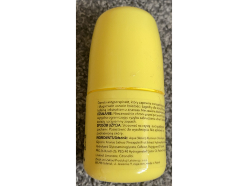 Ziaja Skin Training control antiperspirant roll, Pineapple, 60 mL