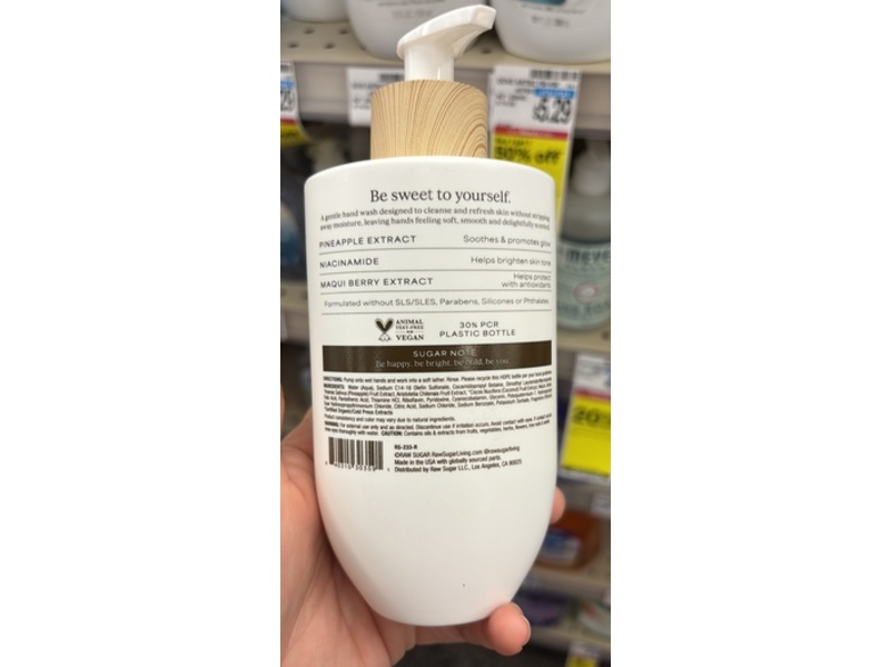 Raw Sugar Pineapple Maqui Berry Reviver, Hand Wash, 12 fl oz/355 mL, Pack Of 4