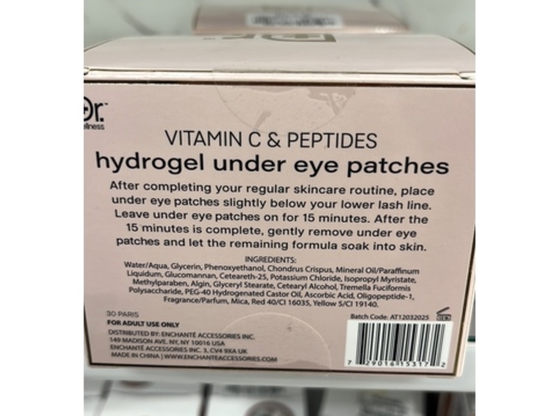 Dr.Wellness Bright Eyes Hydrogel Under Eye Patches, Vitamin C & Peptide Formula, 30 Count