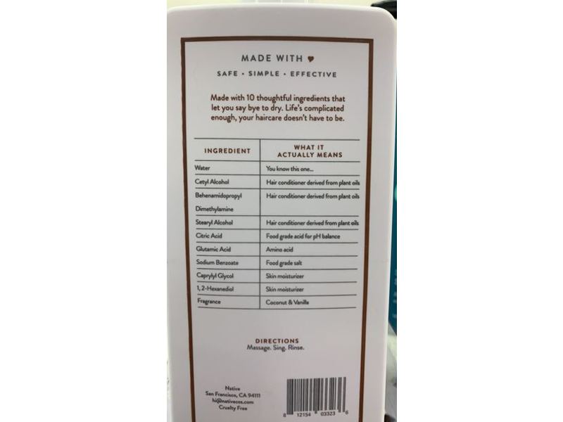 Native Hair Moisturizing Conditioner, Coconut And Vanilla, 16.5 fl oz/487 ML