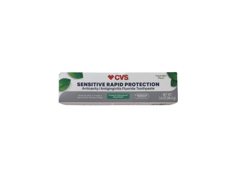 CVS Sensitive Rapid Protection Anticavity Fluoride Toothpaste, Fresh Mint, 3.4 oz/96.4 g