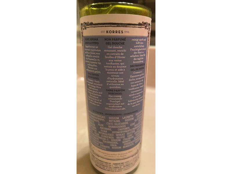 Korres Pure Greek Shower Gel, Olive, Unscented, 8.45 fl oz/250 mL
