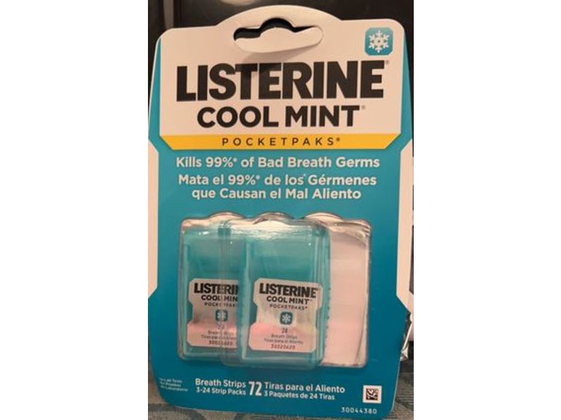 Listerine Pocketpaks Breath Strips, Cool Mint, 24 Strip pack, Pack Of 3