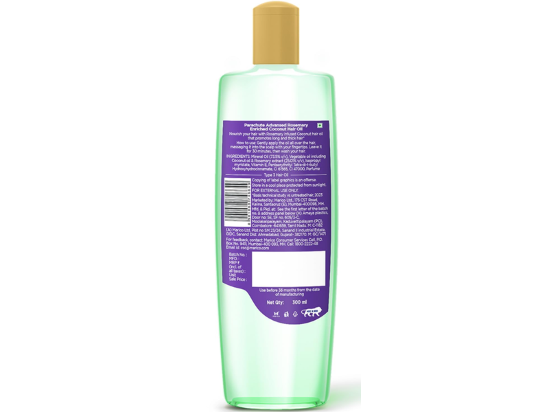 Parachute Advansed Rosemary Enriched Coconut Oil, 200 mL