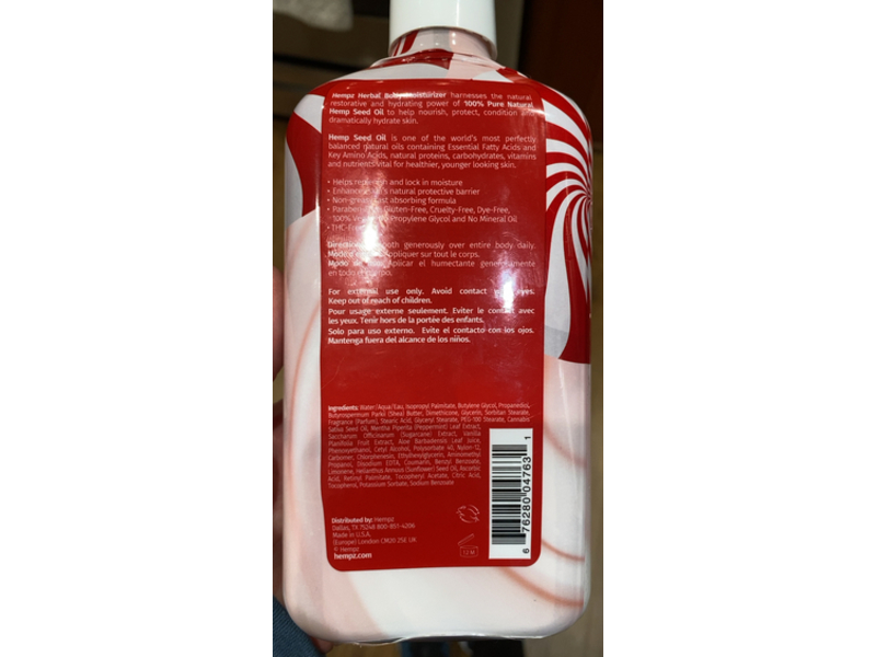 Hempz Mighty Minty Herbal Body Moisturizer, Holiday, Peppermint Vanilla Swirl, 17 fl oz/50 mL