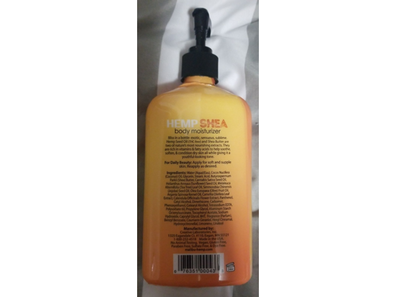 Malibu Body Moisturizer, Hemp Shea, 18 fl oz/530 mL