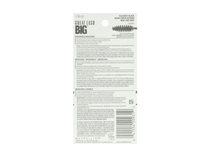 Maybelline Great Lash Big Mascara, 130 Blackest Black, 0.34 fl oz/10 mL