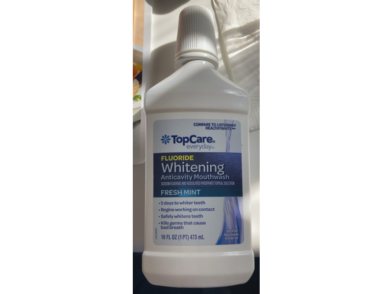 TopCare Everyday Fluoride Whitening Anticavity Mouthwash, Fresh Mint, 16 fl oz/473 mL