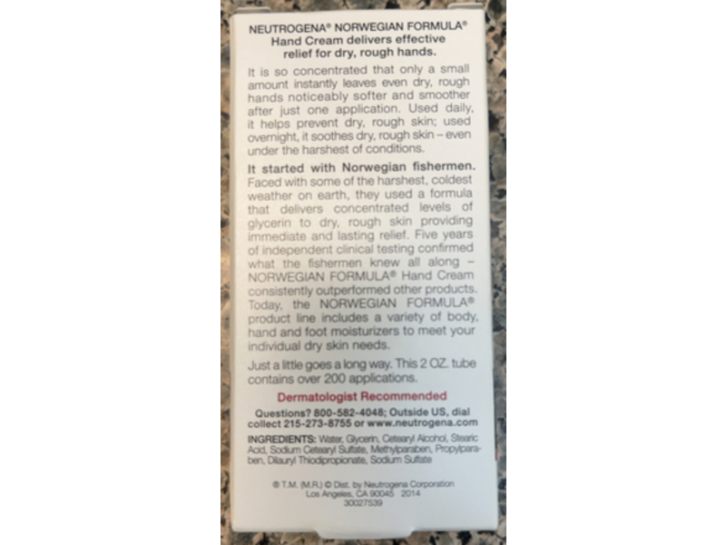 Neutrogena Hand Cream, Fragrance Free, 2 oz/56 g
