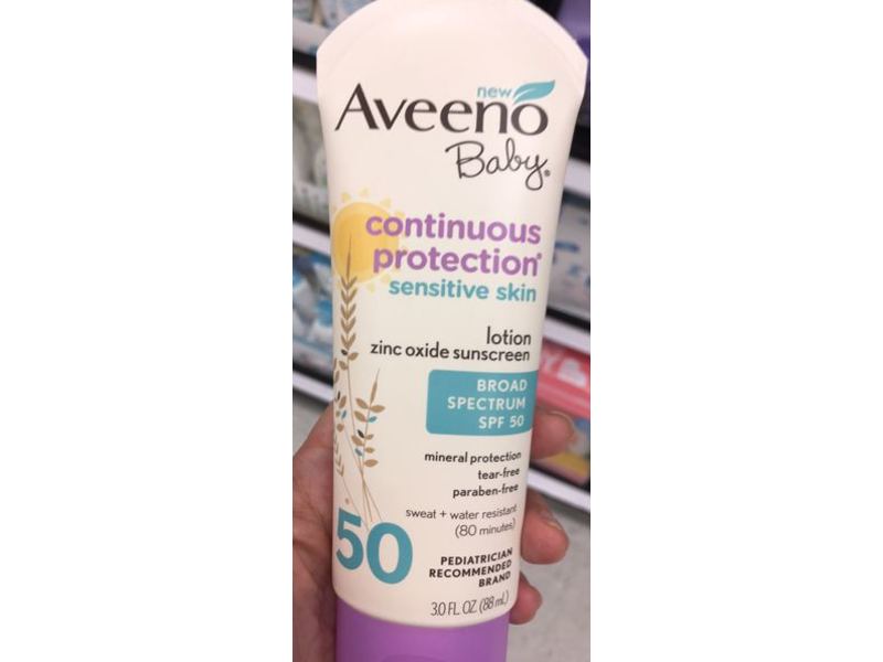Aveeno Baby Continuous Protection Sensitive Skin Zinc Oxide Sunscreen Lotion, SPF50, 30 fl oz/88 mL