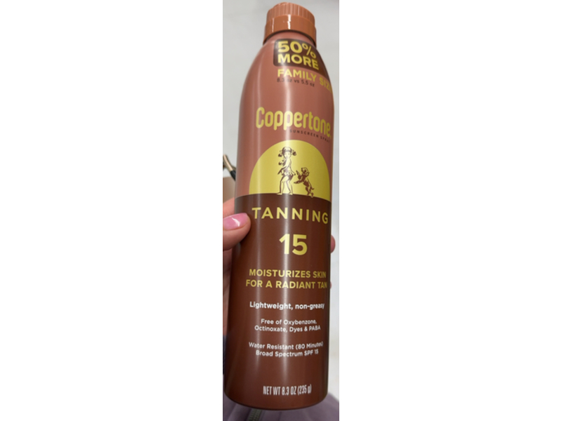 Coppertone Tanning Sunscreen Spray, SPF 15, 8.3 oz/235 g