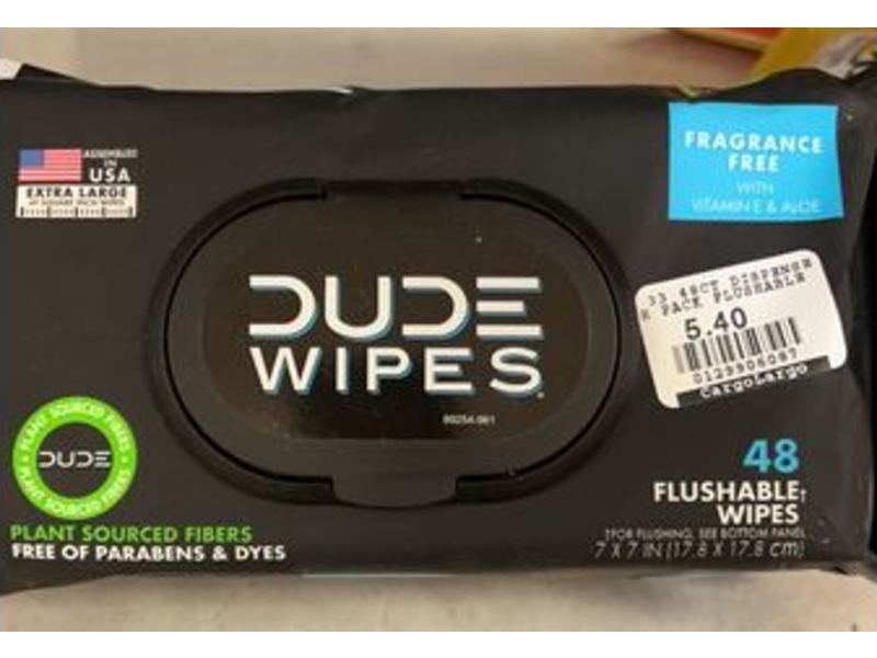 Dude Flushable Wipes, Fragrance-Free, 40 Count