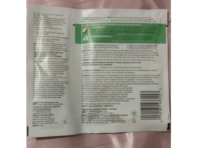 Palmers Moisture Boost Deep Conditioning Protein Pack + Shampoo, Coconut Oil, 2.1 oz/60 g, 0.5 fl oz/15 mL