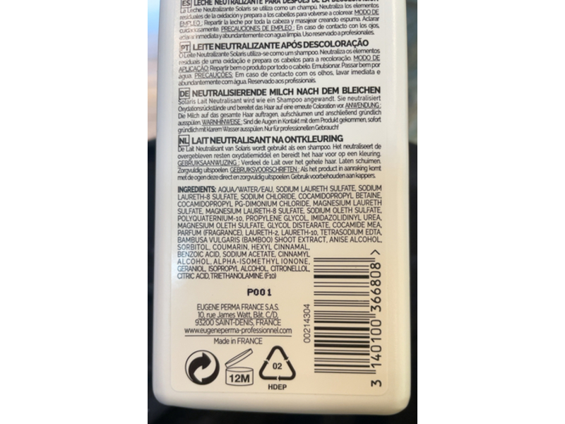 Eugene Perma Solaris Lait Neutralizing Milk After Bleach, 16.9 fl oz/500 mL