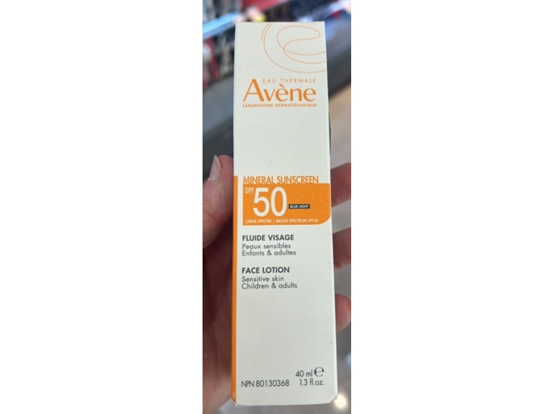 Avene Eau Thermale Mineral Sunscreen Face Lotion, SPF 50, 1.3 fl oz/40 mL