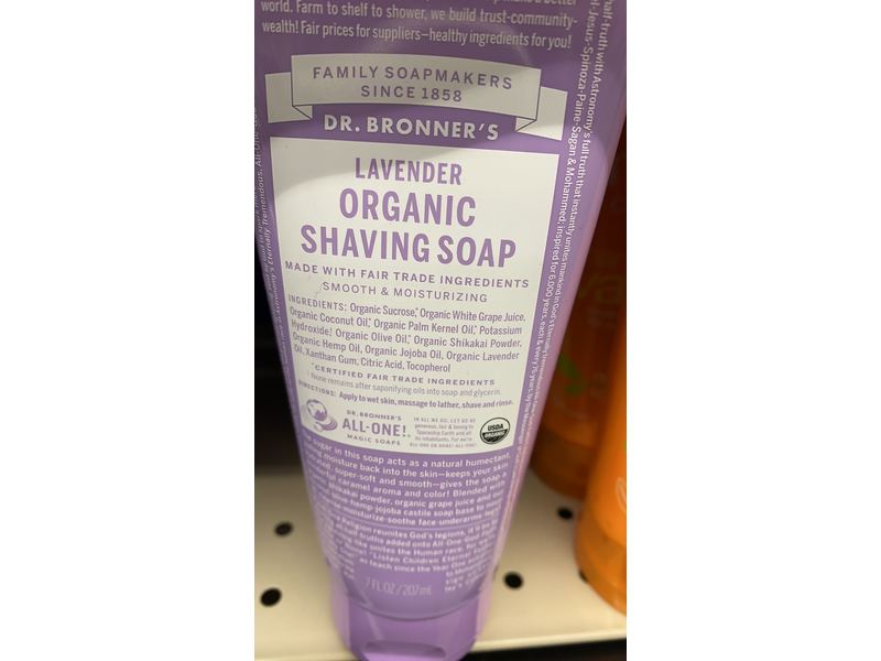 Dr. Bronner's Unscented Organic Shaving Soap, 7 fl oz/207 mL