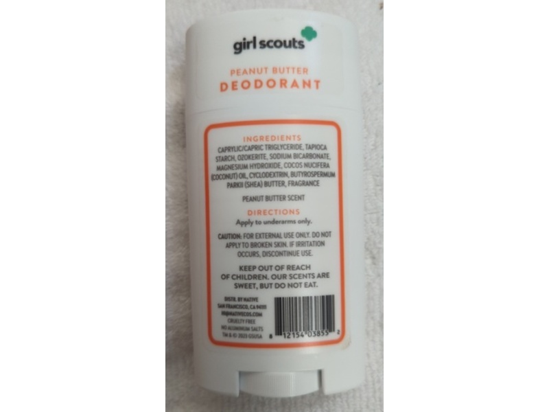 Native Girl Scout Deodorant, Peanut Butter, 2.65 oz/75 g