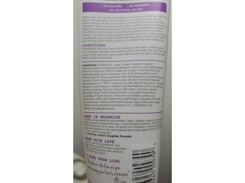 Carol's Daughter Luscious Moisture Shampoo, Black Vanilla, 8.5 fl oz/250 mL