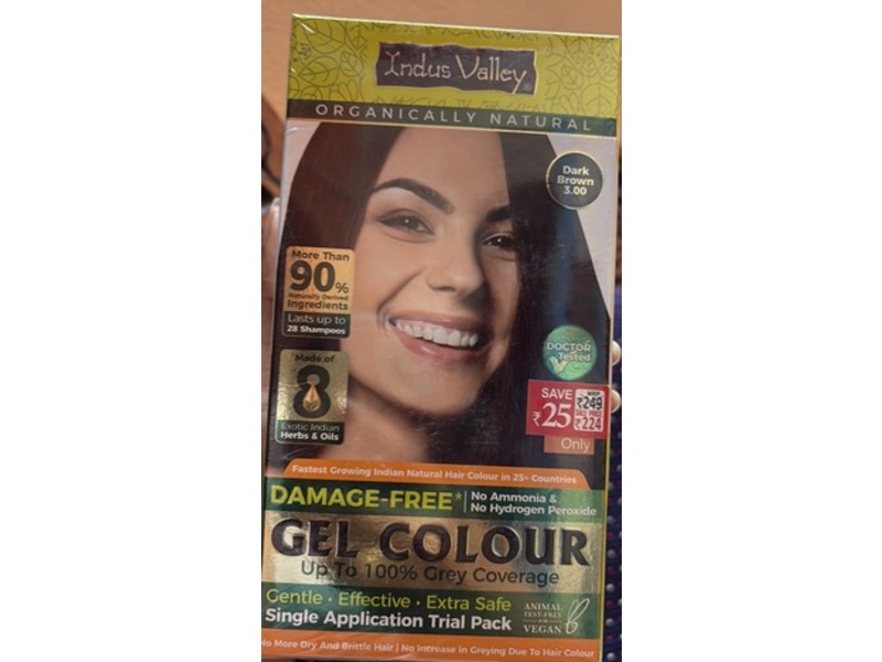 Indus Valley Natural Hair Color, Dark Brown 3.00, 1 Application