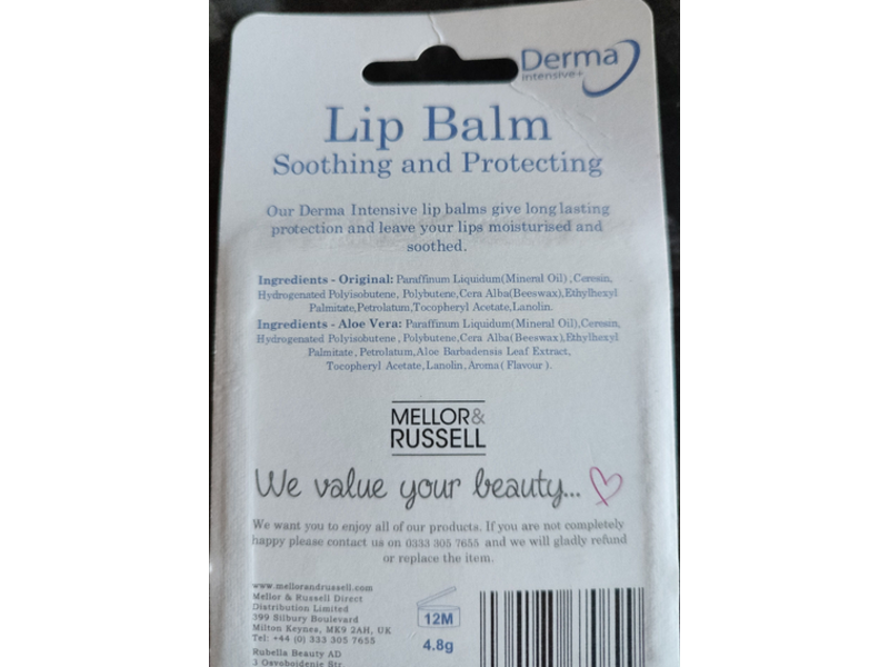 Derma Intensive+ Soothig & Protecting Lip Balm, Original, Aloe Vera, 4.8 g, Pack Of 3