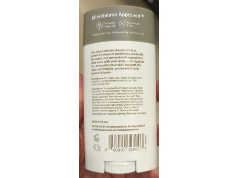 Hume Supernatural Deodorant, Fragrance Free, 2 oz/57 g