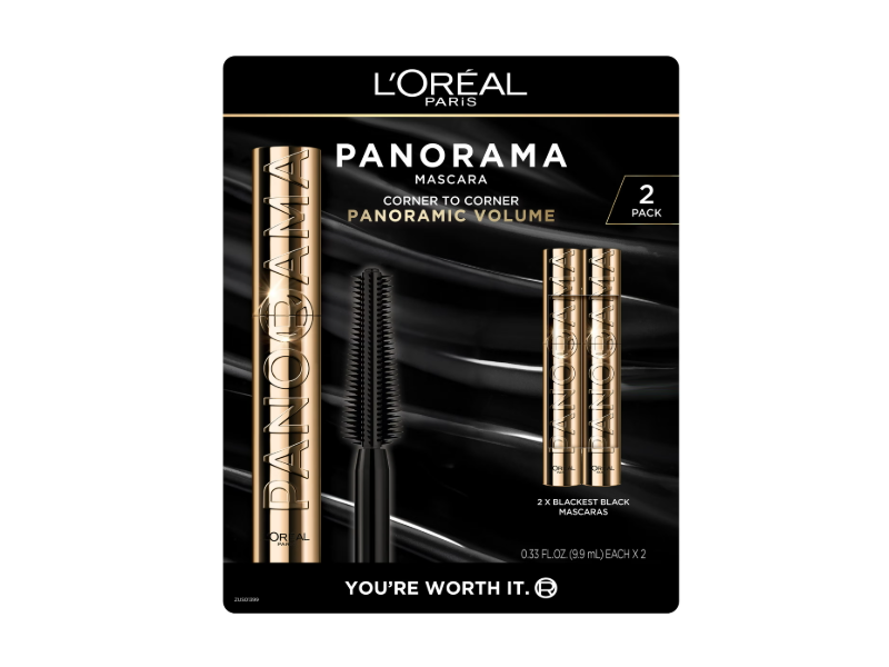 L'Oreal Paris Panorama Mascara, Blackest Black, 0.33 fl oz/9.9 mL, Pack Of 2