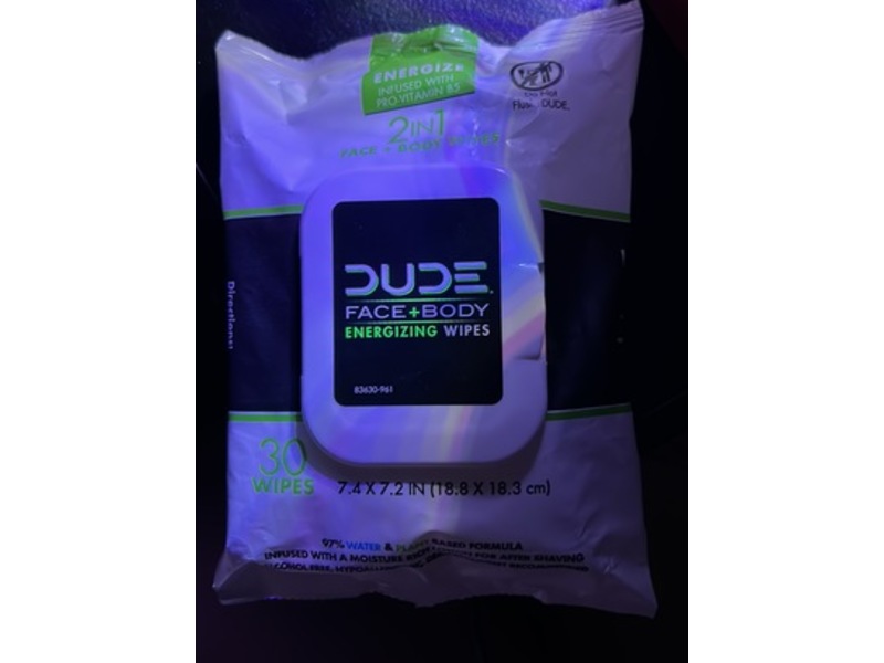 Dude Face + Body Energizing Wipes, Count 30