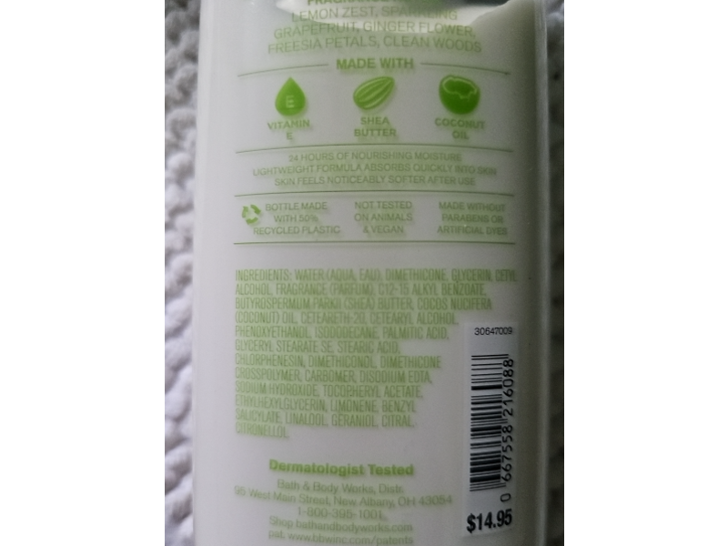 Bath & Body Works White Citrus Daily Nourishing Body Lotion, Shea Butter +Coconut Oil, 8 fl oz/236 mL