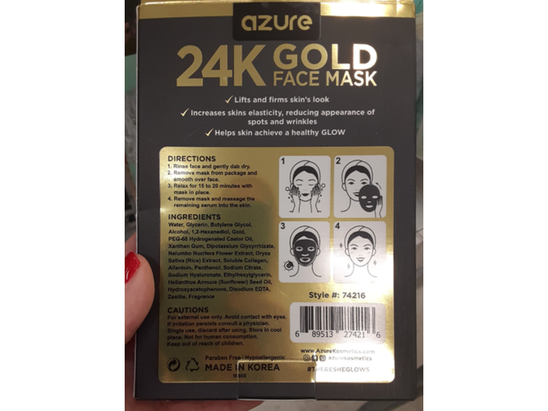 Azure 24K Gold Face Mask, Firming, 3.7 oz/105 g, 5 Count
