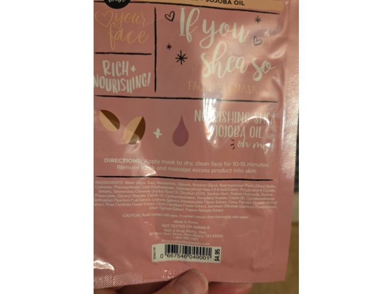 Bath & Body Works If You Shea So Face Sheet Mask, Shea Butter + Jojoba Oil, 0.7 oz/20 g