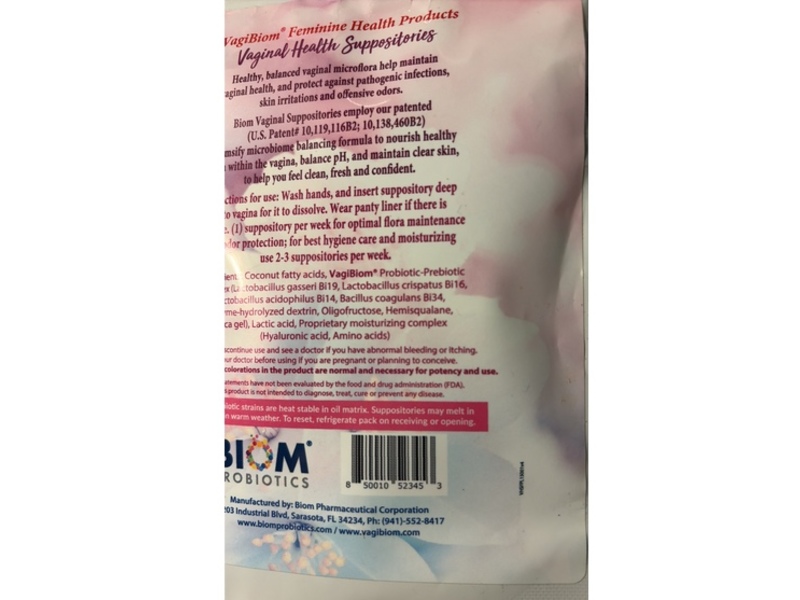 VagiBiom Probiotic + Prebiotic Vaginal Microbiome Balancing Suppositories, Unscented, 15 Count
