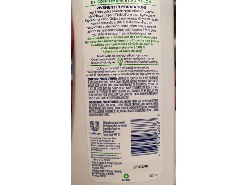 St. Ives Refreshing Body Lotion, Cucumber Water & Melon, 600 mL