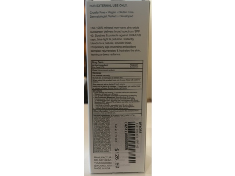 Young Goose Bio-Shield Mineral Sunscreen, SPF 40, 1.7 fl oz/50 mL